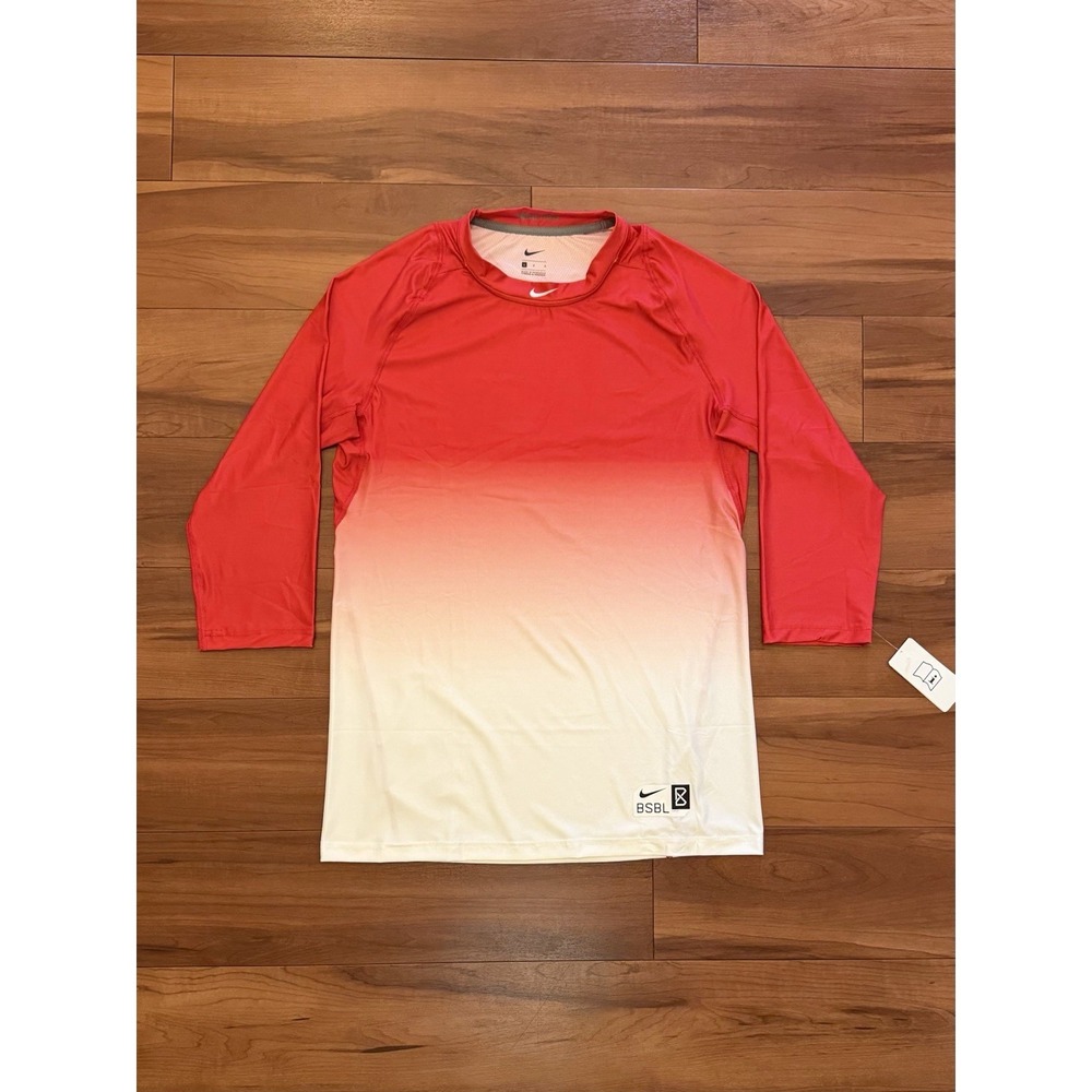 Nike Pro 3/4 Sleeve Shirt BSBL Baseball Raglan Crewneck Red White Men's Large L